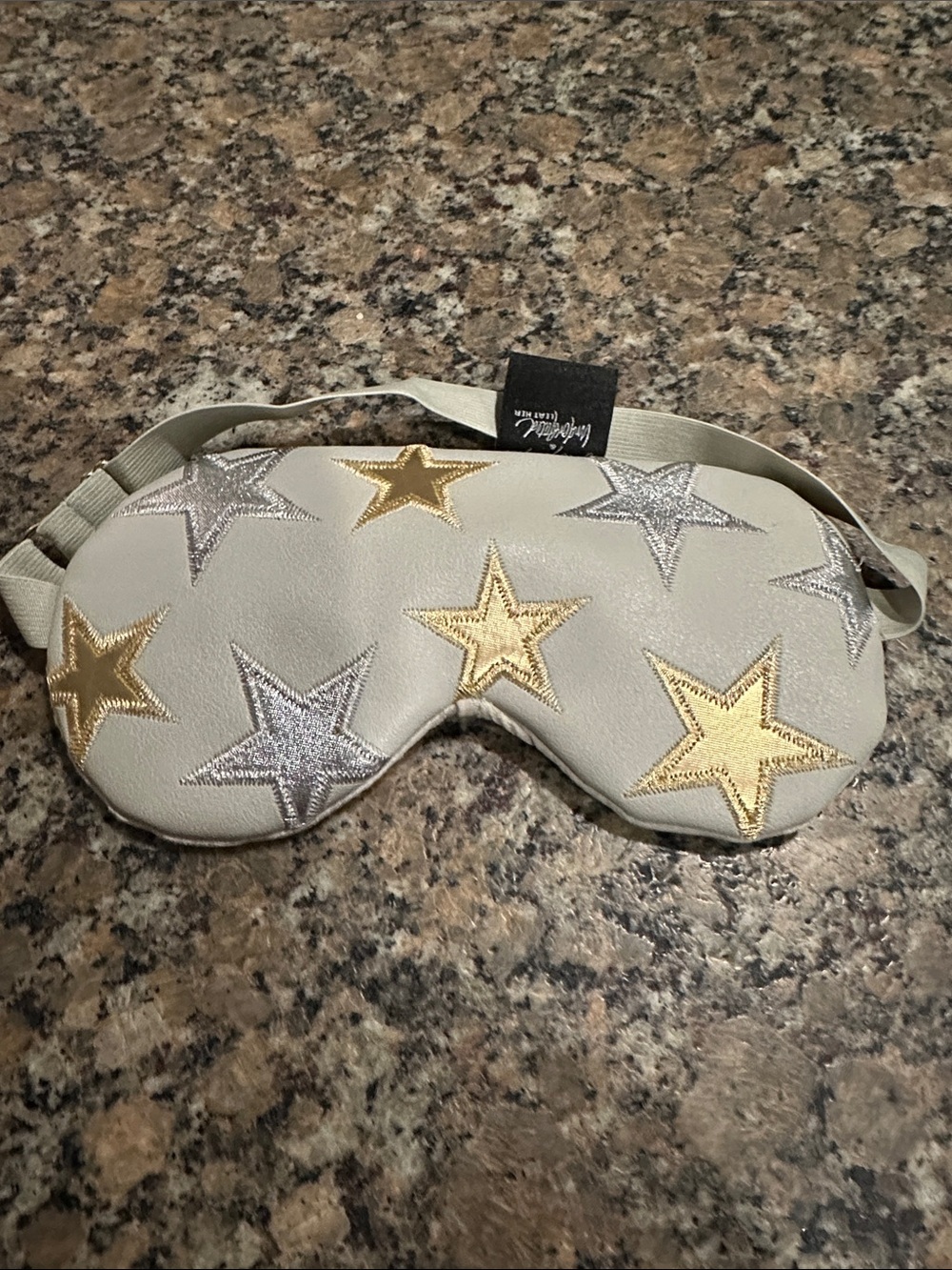 Free People Star Embroidered Sleep Mask - Gold & Silver Stars on Light Gray